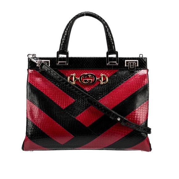 Gucci Handbags - Gucci Zumi Crossbody Top Handle Python Bag- all leather interior in red black